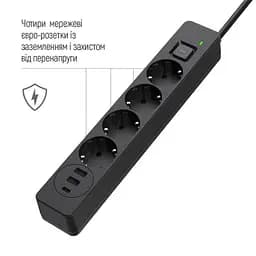 Мережевий фільтр живлення ColorWay (CW-CHE435PDB), 4 розетки/3USB 5M (CW-CHE435PDB) - мініатюра 9