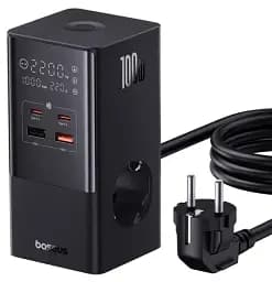 Мережевий зарядний пристрій Baseus Power Combo Tower Power Strip 2AC+2USB+2Type-C 100 W 1.5m E00023609113-00 Black - мініатюра 2