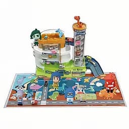 Трек 2023-34 с 3 уровнями, 4 машинками, 2 героями подсветки и мелодией с автоматическим подъемником