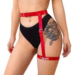 Гартер на ногу Art of Sex - Naomi з написом Sexy, натуральна шкіра, розмір XS-2XL, колір червоний