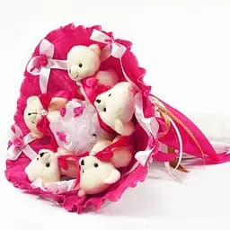 Букет из мягких игрушек 5 мишек 5292IT малиновый.