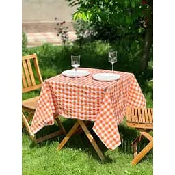 Скатертина в клітинку для столу Зефір 380х150 см Помаранчева