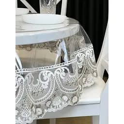Силиконовая скатерть с бело-кофейным кружевом Арка 15см 370х120 см