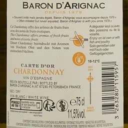 Вино Baron d'Arignac Chardonnay, 13%, 0,75 л - мініатюра 3