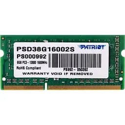 Пам'ять оперативна Patriot для ноутбука DDR3 8 ГБ 1600 МГц SO-DIMM (PSD38G16002S)