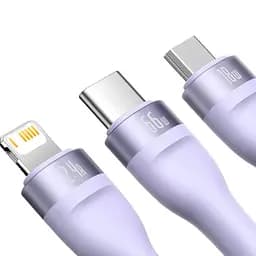 Кабель Baseus Flash Series Ⅱ 3-in-1 Cable USB to MicroUSB+Lightning+Type-C 66W 1.2m CASS040005 Purple - мініатюра 3
