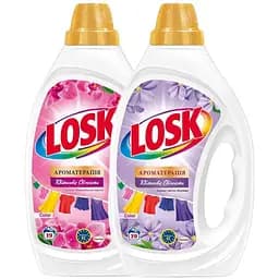 Набір Losk: Гель для прання Losk Color Ароматерапія Ефірні олії та аромат квітки Жасмину, 855 мл + Гель для прання Losk Color Ароматерапія Ефірні олії та аромат Малайзійської квітки, 855 мл
