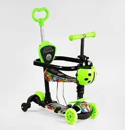Самокат 5в1 зелений з бортиками та додатковими колесами LS-04588 Best Scooter PU колеса зі світлом, в коробці - мініатюра 2