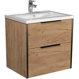 Тумба Мойдодир Line Craft 60 з умивальником Rodeo 60 дуб крафт/Чорний