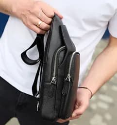 Чоловіча сумка з натуральної шкіри 18х31х7 через плече Tiding Bag 34091 чорна 18 см - мініатюра 9