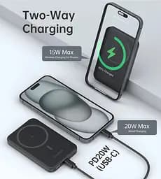 УМБ Choetech Magnetic Wireless 5000mAh 20W PD Qi-15W USB-C In/Out, тонкий, Black - мініатюра 7