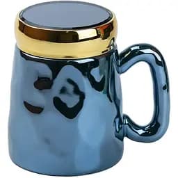 Чашка керамическая Happy Life в зеркальной глазури с крышкой синяя 450 мл HP7195BL