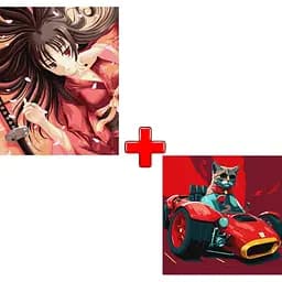 Набір картин за номерами 2 в 1 Ideyka Таємнича гейша 40х50 KHO4888 та Життя на швидкості 40х40 KHO4481