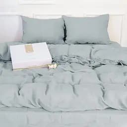 Комплект постільної білизни MirSon Natural Linen Caspian льон полуторний сіро-блакитний (2200008248222) - мініатюра 4