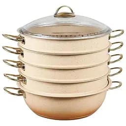 Мантоварка-пароварка OMS Collection 6091-C 30 см 6.4 л с гранитным покрытием 6 предметов кремовая