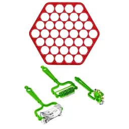 Комплект пельменниця пластикова та набір 3 дискових тісторізок: для чебуреків, пельменів, нарізування локшини, Kitchette 85170