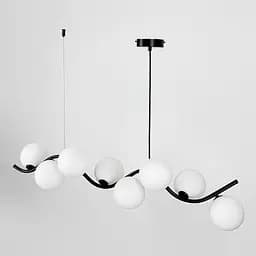 Чорна люстра з хвилястим корпусом 90 см на 8 білих плафонів | Арт. A 66/8 BK+WT | Line F