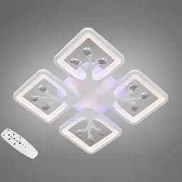 Стельова LED-люстра Diasha S8157/4WH 3color з пультом і димером, біла, 85W, 4675 lm, квадратні акрилові плафони 37x37 см