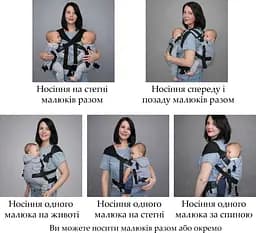 Універсальний ерго рюкзак для двійні 5 в 1 слінг - рюкзак для носіння близнюків з 4 до 18 місяців Coolbabka чорний - мініатюра 6