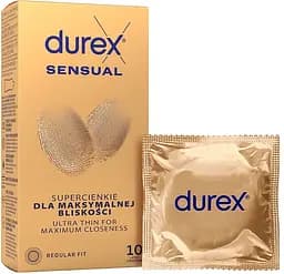 Презервативи Durex Sensual 10 шт класичні латексні, гладкі змащені, Easy-On, стандарт, природні відчуття