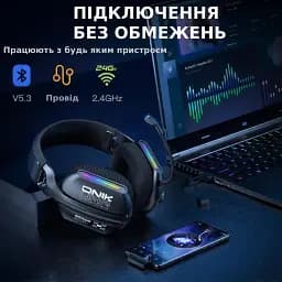 Бездротові ігрові навушники Onikuma GT808 геймерська Bluetooth гарнітура з мікрофоном та RGB Black (19118) - мініатюра 5