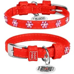 Нашийник для собак Waudog Glamour шкіряний з QR паспортом, з клейовими стразами Квіточка, XS, Ш 9 мм, Дов 18-21 см (4820082498719)