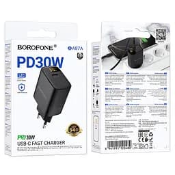 Мережевий зарядний пристрій Borofone BA97A Ilustre single-port PD30W charger with digital display (EU) чорний - мініатюра 2