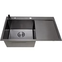 Чорна раковина на кухню Nett NB-7848(R) з правим крилом