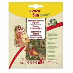 Сухий корм Sera San Nature для посилення забарвлення для всіх декоративних акваріумних риб пластівці 10 г