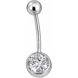 Серебряная серьга для пирсинга пупка с фианитом. 818-2101Р