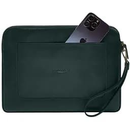 Кожаный чехол BlankNote для ноутбука на молнии с карманом и петлей на руку Зеленый