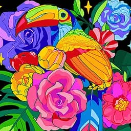 Набор для росписи Strateg Тукан и цветочное богатство на черном фоне 40х40 см (AV4040-69)