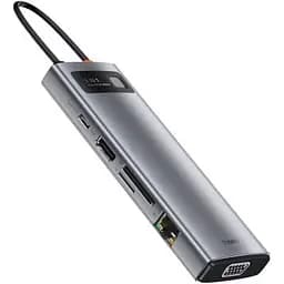 Концентратор Baseus USB3.1 Type-C to USB C(PD)100W/HDMI 4K 30Hz/VGA/USB3.2/RJ45/SD+TF 9in1 Grey (CAHUB-CU0G) - мініатюра 5