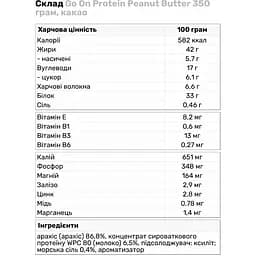 Арахісова паста Go On Nutrition Protein Peanut Butter, 350 грам какао - мініатюра 2
