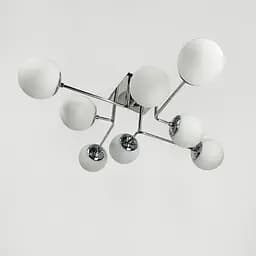 Сучасна стельова люстра в хромі на 8 білих плафонів Line.F 2693/8 (new) CH+WT