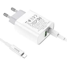 Зарядний пристрій Hoco C80A USB/ Type-C QC PD 20W білий + кабель Type-C to Lightning - мініатюра 4
