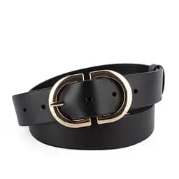 Ремінь жіночий шкіряний НС-3424 (115 см) із золотою подвійною пряжкою чорний
