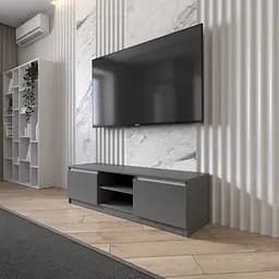 Тумба під телевізор Vays R-14 Антрацит-Білі планки, з відкритою нішею, ЛДСП, 140×40×40 см - для вітальні та спальні, під ТВ