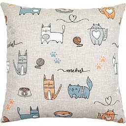 Подушка декоративная Home Line Кот на кухне полупанама 40х40 см бежевая (175281)
