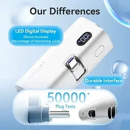 Універсальна мобільна батарея Vention 4800mAh 22,5W PD USB-C In/Out LED display with built-in USB-C cable White (FHQW0) - мініатюра 4
