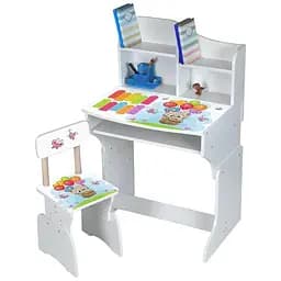 Дитяча парта DSM M 904-3 для навчання вдома і в школі з полицею для зберігання ергономічна біла