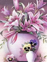 Алмазна мозаїка за номерами Квіти в вазі, 30x40 см, полотно на рамі