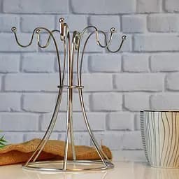 Стійка для чашок підставка сушарка для кухлів на 6 гачків з нержавіючої сталі H 25 cm, Kitchen Master Сріблястий 85520 - мініатюра 7