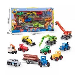 Набір тракторів, 10 іграшок, аксесуари, інерційний механізм, гумові шини, рухомі деталі