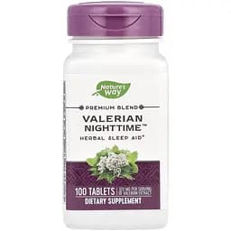 Екстракти валеріани і меліси Nature's Way Valerian Nighttime, 100 таблеток для гарного сну