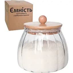 Ємність S&T кругла ребриста з бамбуковою кришкою 600 мл скляна (7029-11)
