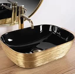 Умивальник Rea Belinda brushed gold black накладний REA-U8780, Золотий - мініатюра 4