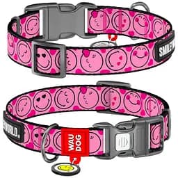 Нашийник для собак Waudog нейлоновий з QR-паспортом Смайли на рожевому L