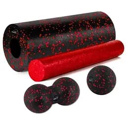 Масажний набір PowerPlay PP_4015 EPP Foam Roller Set 4in1 (2-ва роли + 2-ва м'ячі) Чорно-червоний (PP_4015_Red)