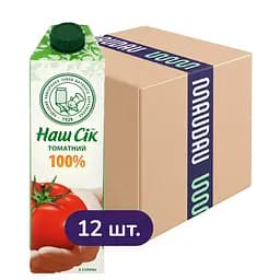 Упаковка сока Наш сік Томатный 100% с солью 11.4 л (950 мл х 12 шт.)